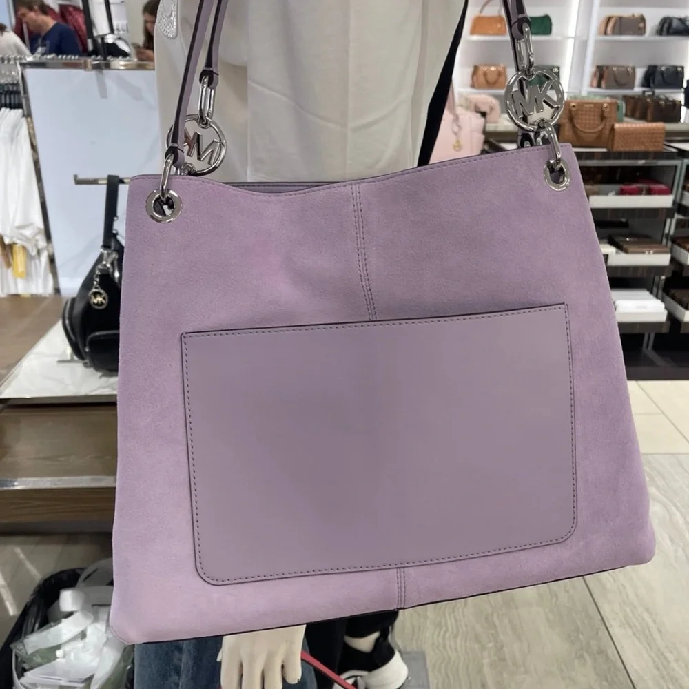 MICHAEL KORS Christina Lg Suede Triple Gasset Shoulder Tote Bg
Light Quartz 
NWT - Picture 14 of 16